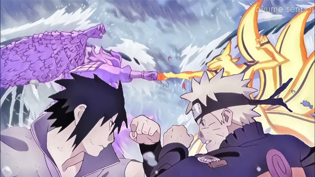 Pertempuran Epik Naruto dan Sasuke Gambar Naruto dan Sasuke sedang bertarung